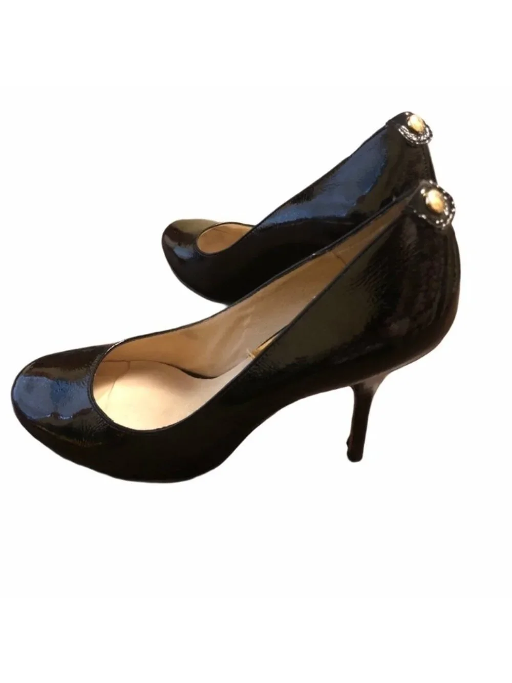 Michael Kors Black Patent Leather Heels Womens Size 7 Stiletto Round Toe Logo